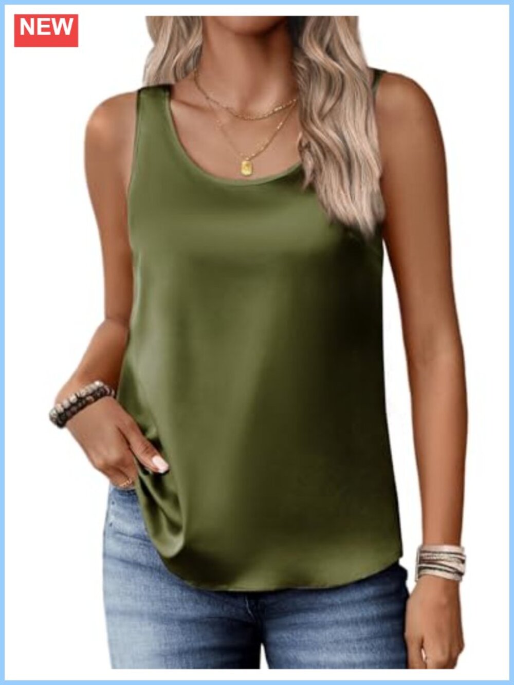 Silk Satin Sleeveless Camisole Top Scoop Neck Women's Tank